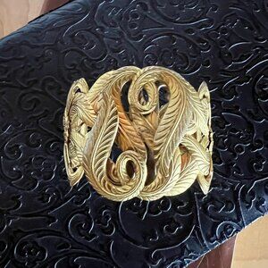 Unique Rare Art Deco Nouveau Gold Tone Floral Feather Arm Cuff
